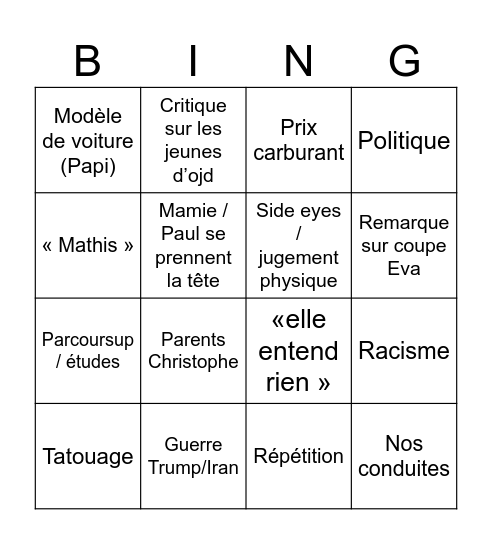 Untitled Bingo Card