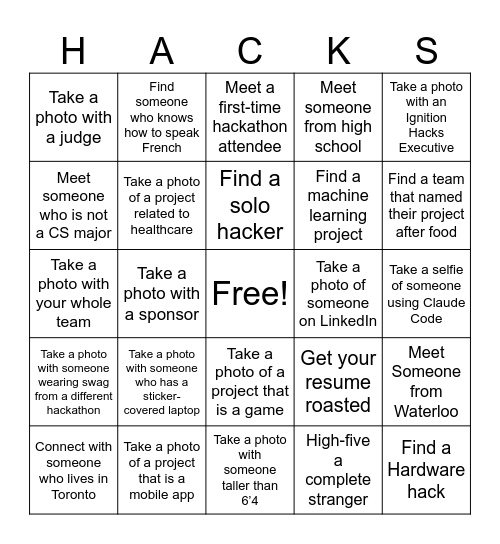Ignition Hacks x DDC Bingo Card