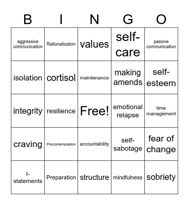 Recovery Bingo 2 Bingo Card