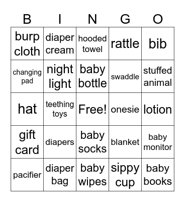 Baby Shower Bingo Card