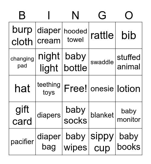 Baby Shower Bingo Card