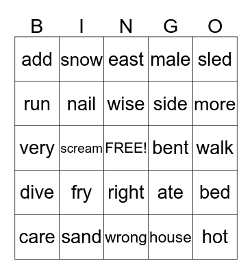 Rhyming Bingo Card