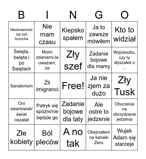 Wujek Adam Bingo Card