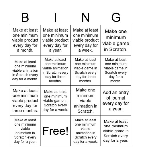 My Artist Bingo Card Bingo Card