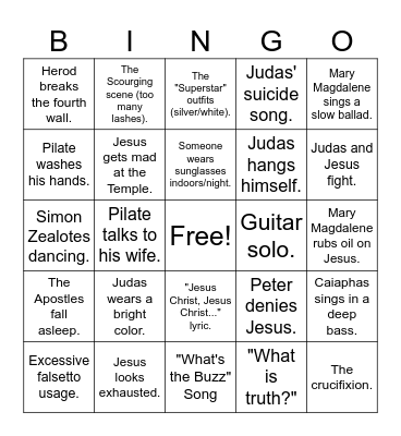 Jesus Christ Superstar Bingo Card