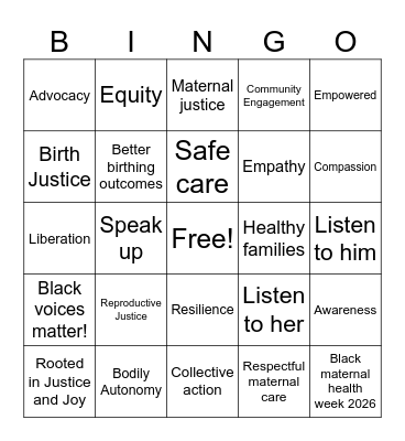 Black Maternal Health Week 2026 Bingo Card