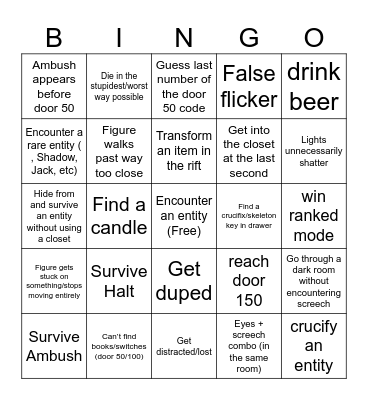 Roblox Doors Bingo Card