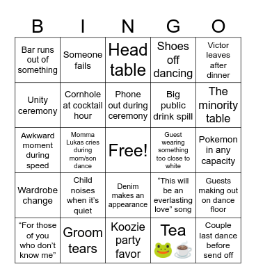 Lukas Wedding Bingo Card