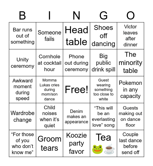 Lukas Wedding Bingo Card