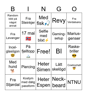 Trøndelags-Tinder Bingo Card