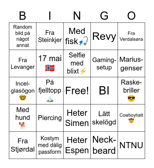 Trøndelags-Tinder Bingo Card