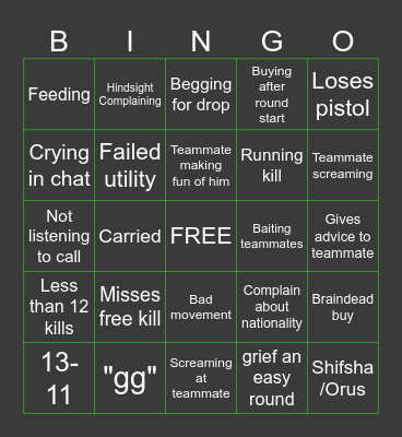 Tezumo Faceit Bingo Card