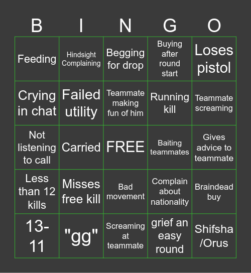 Tezumo Faceit Bingo Card