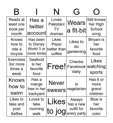 Getting To Know You Bingo Card