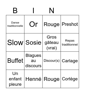 Bingo mariage Bingo Card