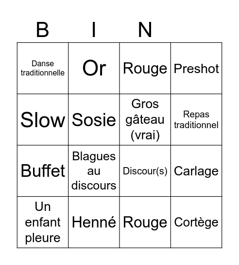 Bingo mariage Bingo Card