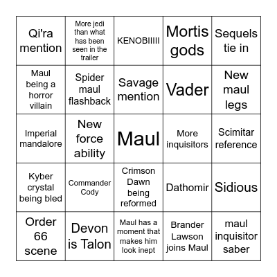 Maul: Shadow Lord Bingo Card