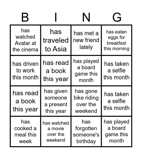 PRESENT PERFECT- Get to know your classmates Bingo Card