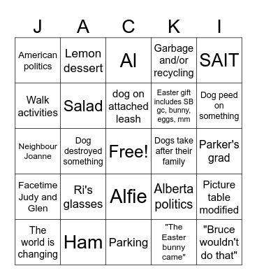 Jackie Bingo! Bingo Card