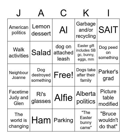 Jackie Bingo! Bingo Card