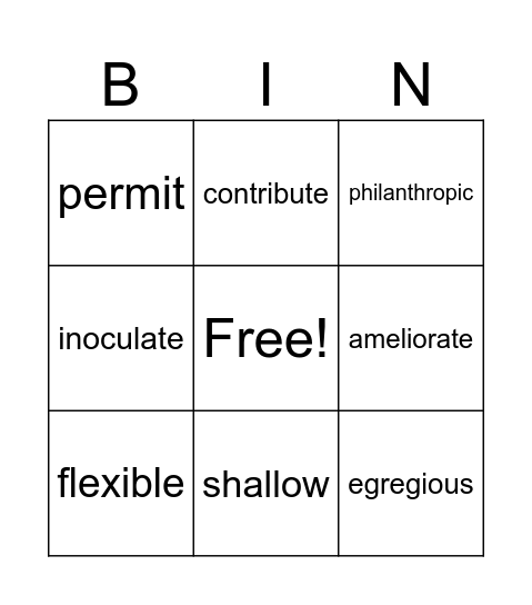 Vocabulary April 5-11 Bingo Card