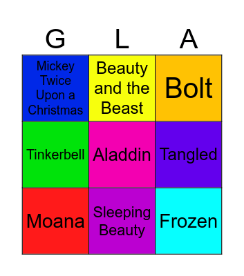 Glasgow Princess Names Concert Disney Bingo Card