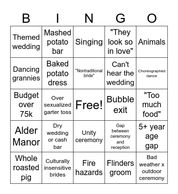 Four Weddings Bingo Card