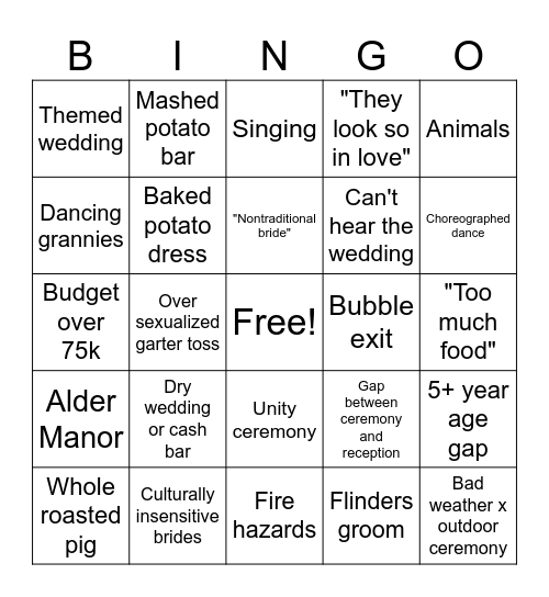 Four Weddings Bingo Card