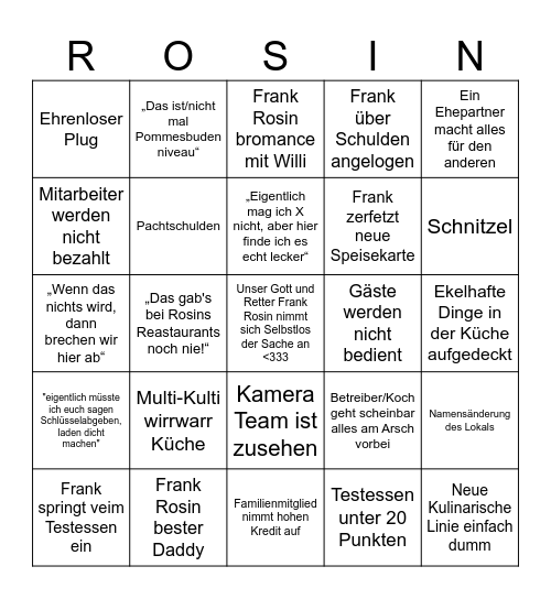Frank Rosin Bingo Card