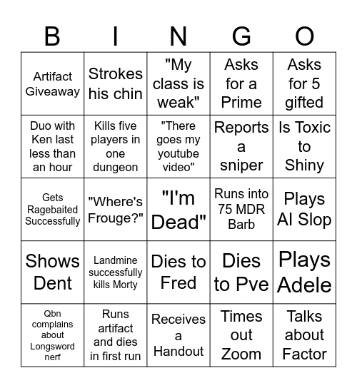 Untitled Bingo Card