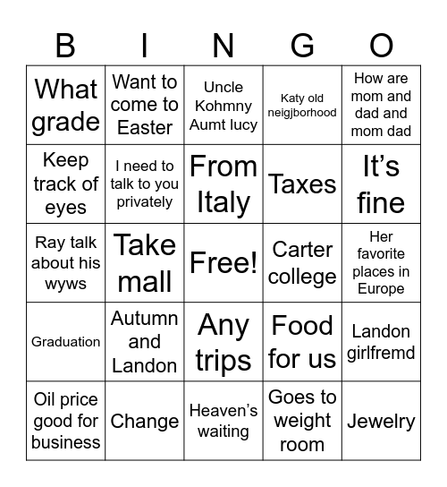 Untitled Bingo Card