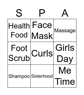 Zeta Spa Day Bingo Card