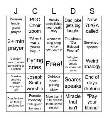 General Conference April 2026 Bingo Card