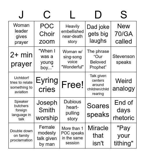 General Conference April 2026 Bingo Card