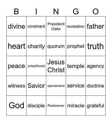 General conference bingo Card