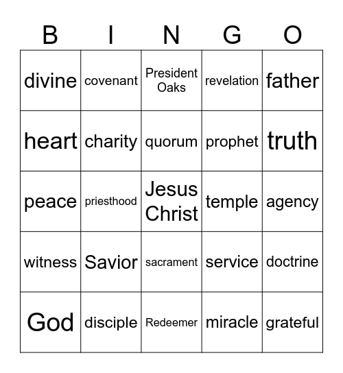 General conference bingo Card