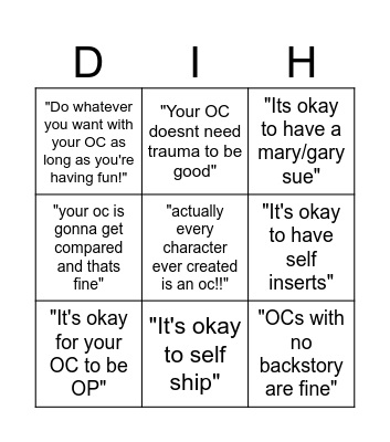 Unpopular opinion about OCs? Bingo Card