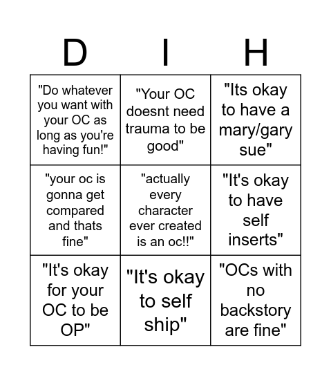 Unpopular opinion about OCs? Bingo Card