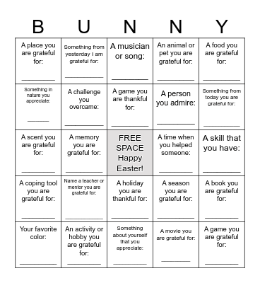 Gratitude is Eggcellent! Bingo Card
