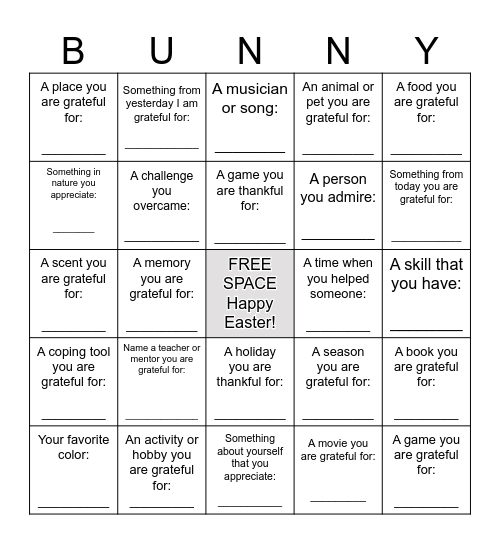 Gratitude is Eggcellent! Bingo Card