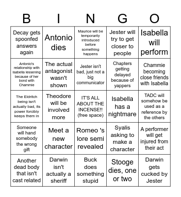 Circus Troupe Bingo Card