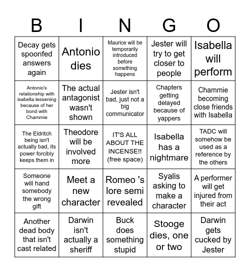 Circus Troupe Bingo Card