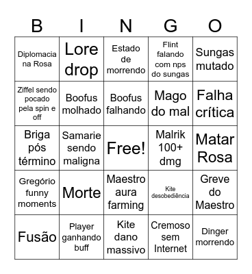 Bingo da sessão de hj Bingo Card