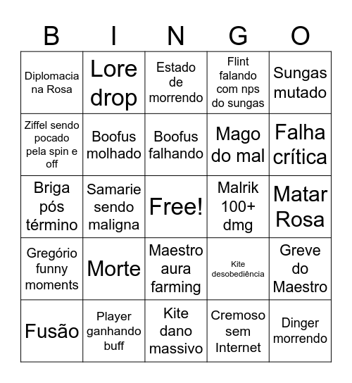 Bingo da sessão de hj Bingo Card