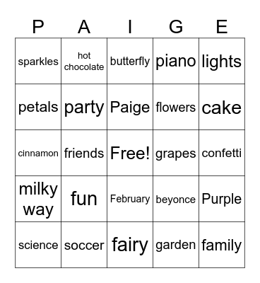 Paige's Bingo Card