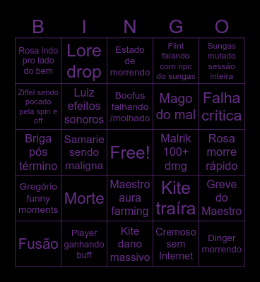 Bingo da sessão de hj Bingo Card