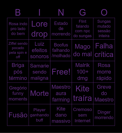 Bingo da sessão de hj Bingo Card