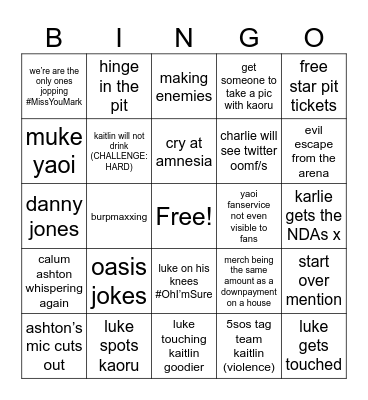 5sos manny Bingo Card