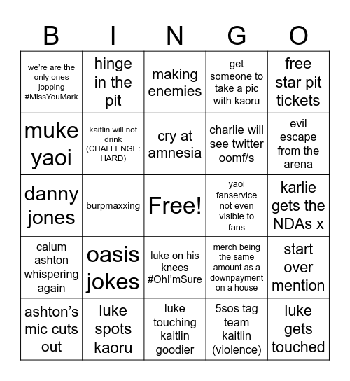 5sos manny Bingo Card