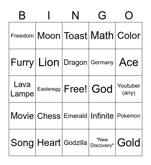 Infinite Craft Challange Bingo Card